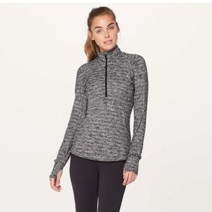 Lululemon Extra Mile Half Zip in Luon Ringspun Denim Black White | Size 6